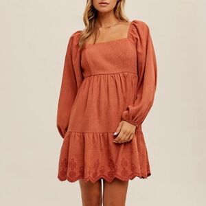 ✨BNWT - JMK Boutique Pumpkin Spice Corduroy Tiered Dress - size M✨